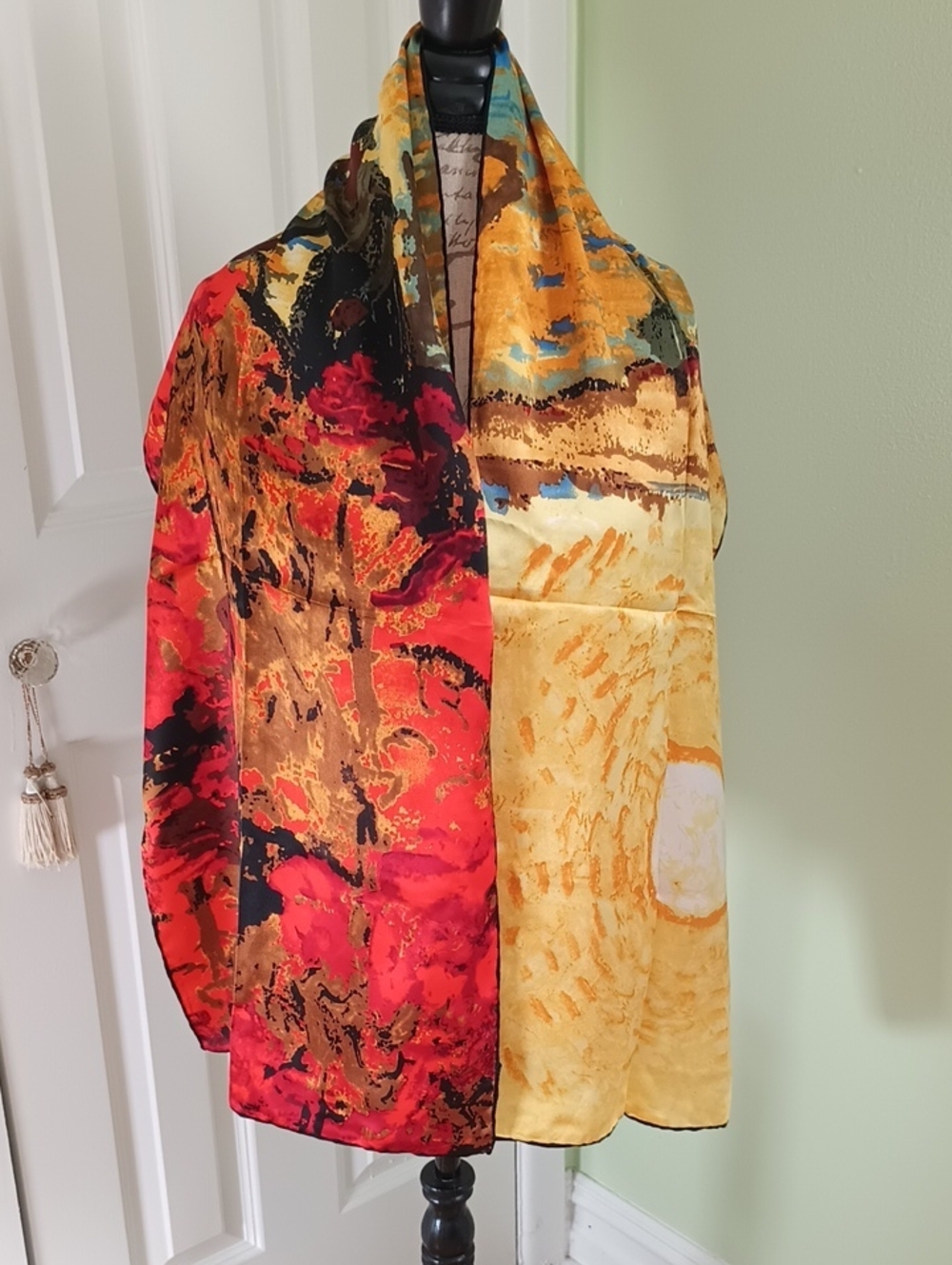 Silk Oblong Scarf “Vincent” Made in Austria Fall Colors Approx. 16” x 64”.